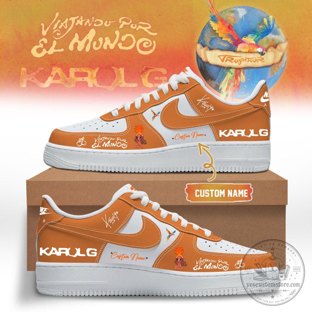 Karol G Bichota Season Tour Custom Name White Orange Sneakers Karol G Bichota Season Tour Custom Name White Orange Sneakers