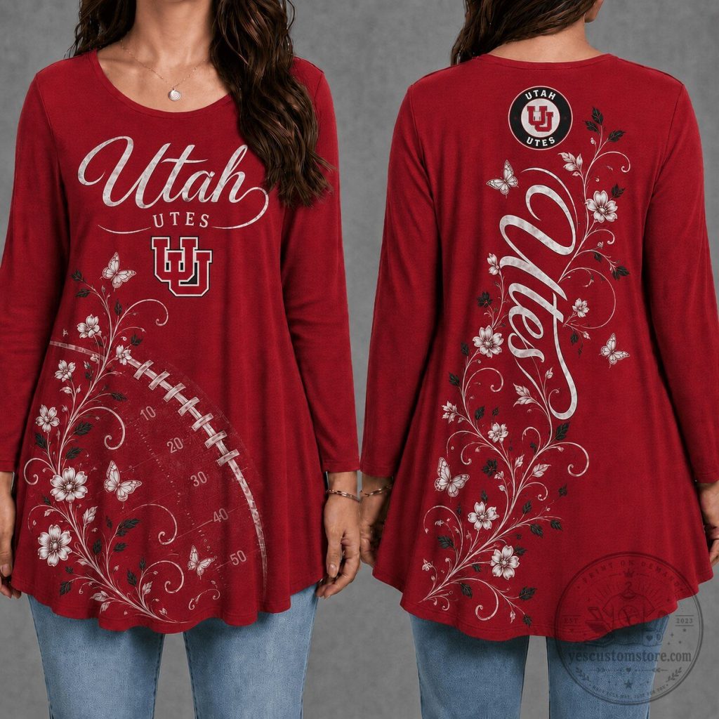Utah Utes Women's Floral Football Long Sleeve Tunic Top Utah Utes Women's Floral Football Long Sleeve Tunic Top