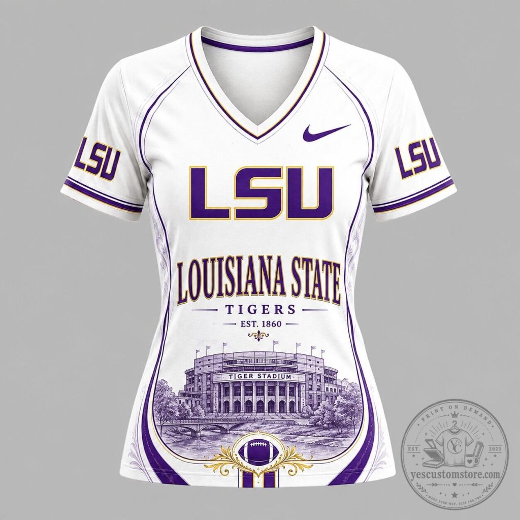 LSU Tigers Louisiana State University Tiger Stadium Heritage V-Neck Jersey LSU Tigers Louisiana State University Tiger Stadium Heritage V-Neck Jersey