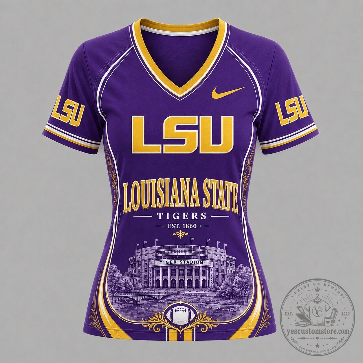 LSU Tigers Louisiana State University Tiger Stadium Heritage V-Neck Jersey 7 LSU Tigers Louisiana State University Tiger Stadium Heritage V-Neck Jersey