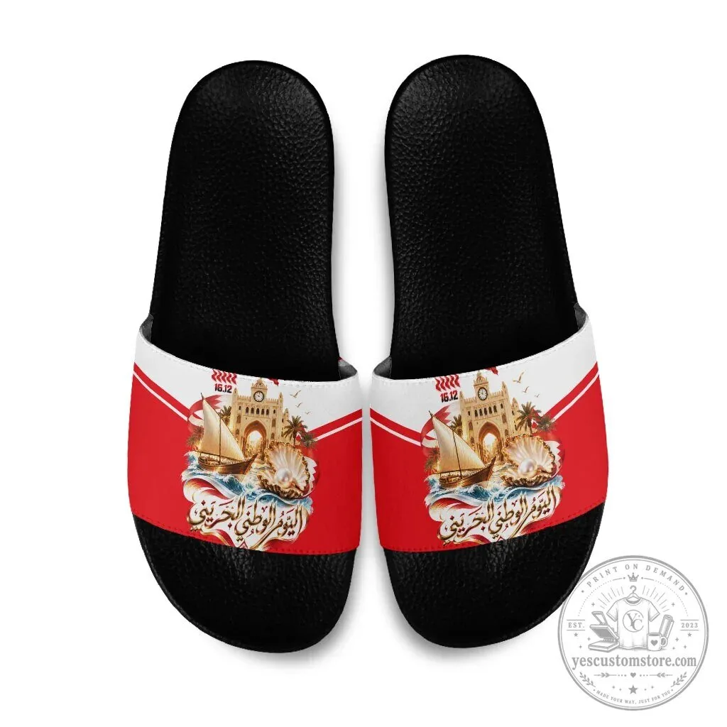Bahrain National Day Flag Emblem Vintage Collage Slide Sandals 8 Bahrain National Day Flag Emblem Vintage Collage Slide Sandals