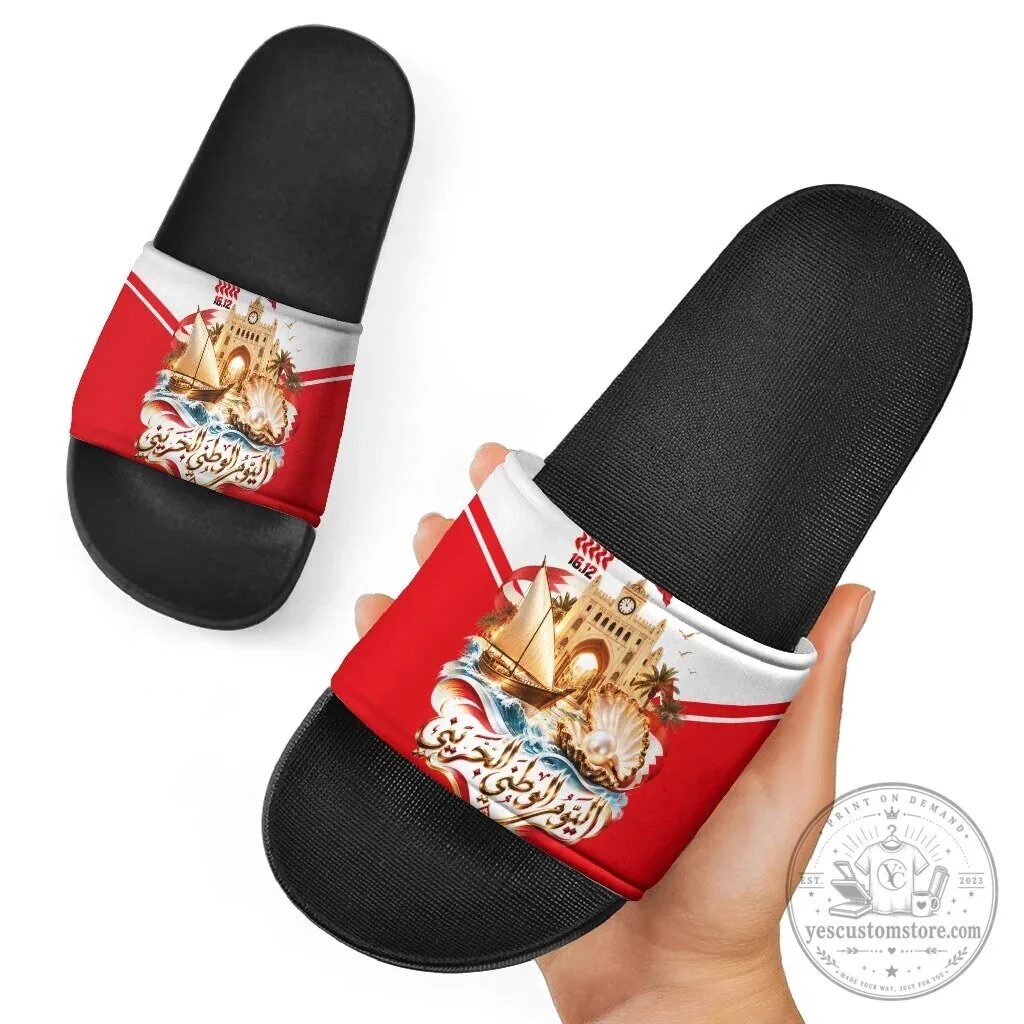 Bahrain National Day Flag Emblem Vintage Collage Slide Sandals 9 Bahrain National Day Flag Emblem Vintage Collage Slide Sandals