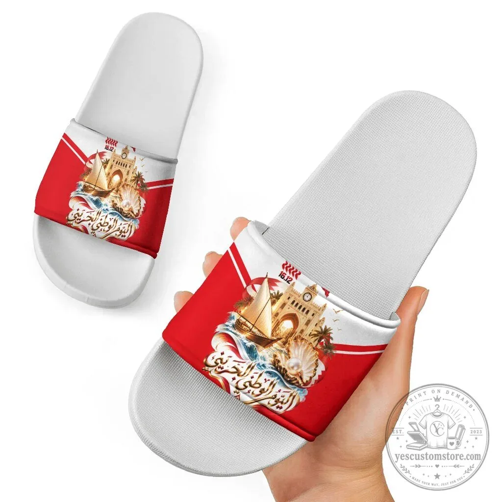Bahrain National Day Flag Emblem Vintage Collage Slide Sandals 11 Bahrain National Day Flag Emblem Vintage Collage Slide Sandals