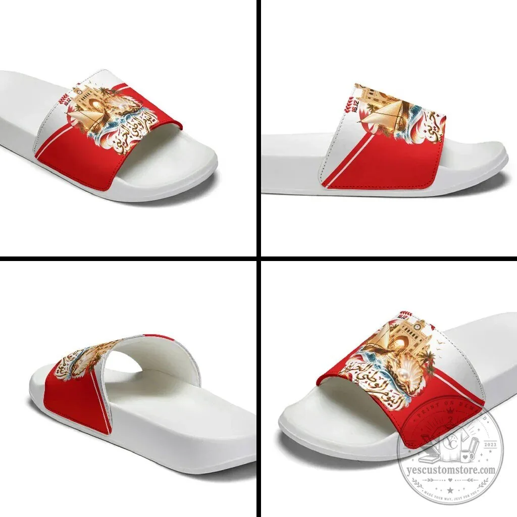Bahrain National Day Flag Emblem Vintage Collage Slide Sandals 13 Bahrain National Day Flag Emblem Vintage Collage Slide Sandals