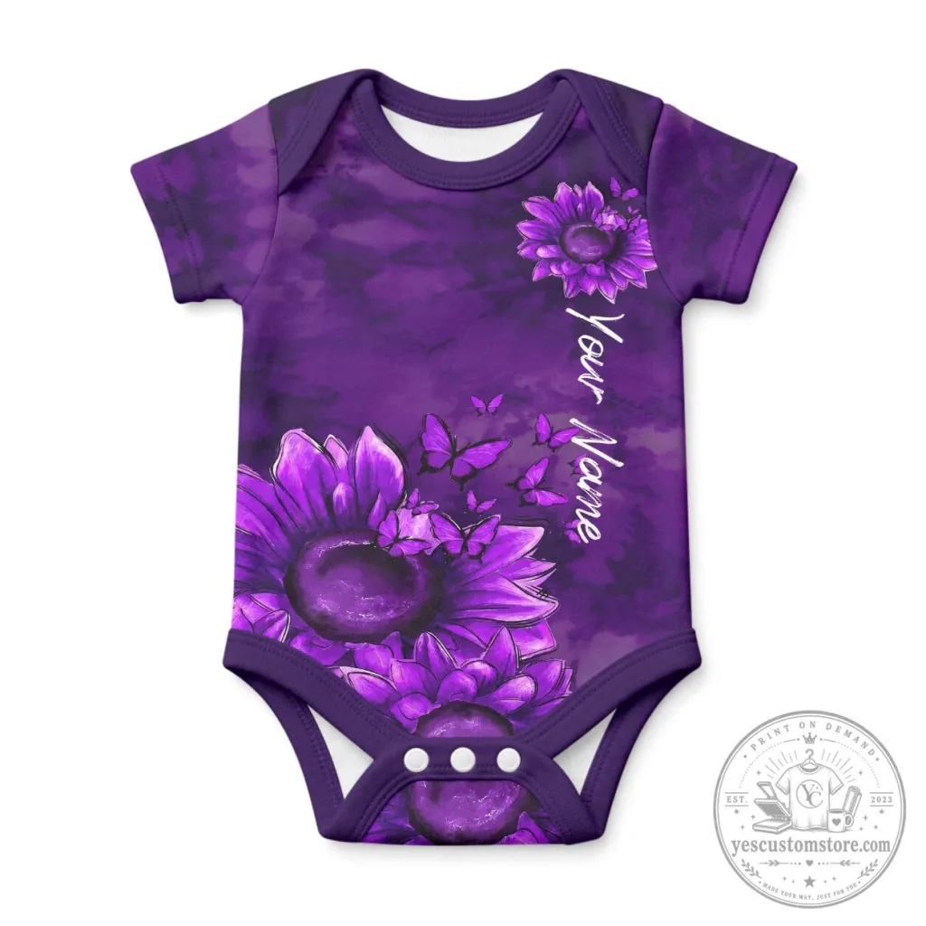 Personalized Domestic Violence Awareness Purple Sunflower Baby Bodysuit Personalized Domestic Violence Awareness Purple Sunflower Baby Bodysuit