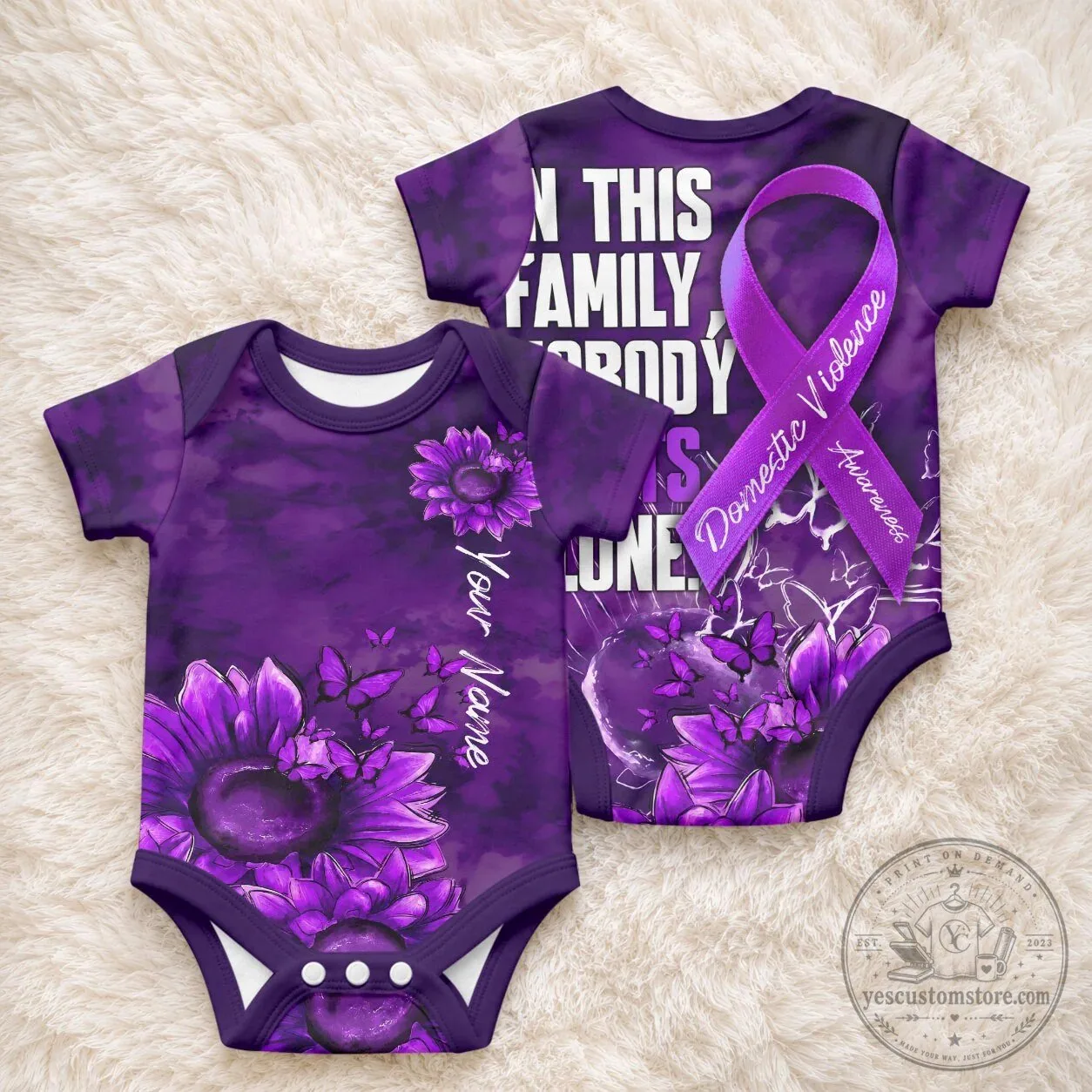 Personalized Domestic Violence Awareness Purple Sunflower Baby Bodysuit 6 Personalized Domestic Violence Awareness Purple Sunflower Baby Bodysuit